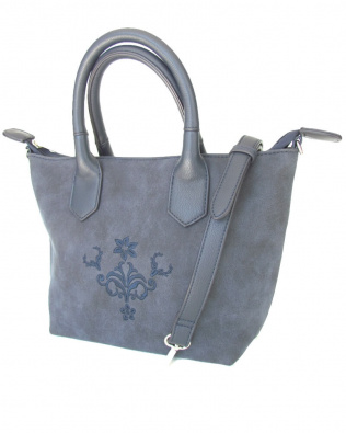 Lady Edelweiss Damen Shopper 14000 Blau Velouroptik bestickt