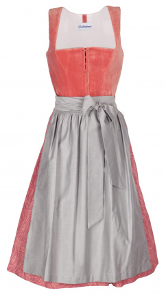 Trachtenhimmel Dirndl Samt Dajana 17256 Lachs Grau 70er midi