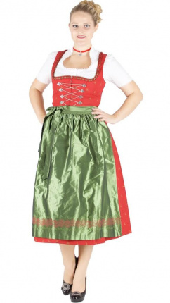 13865 Wenger Dirndl 80er Gr 38 rot grün mit Schößchen