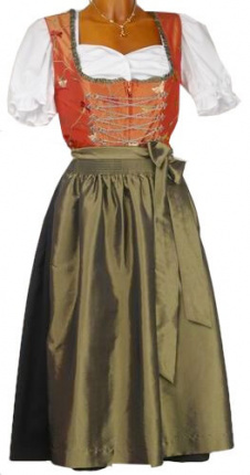 1457 Festtagsdirndl 70er Länge Gr 32 rost oliv