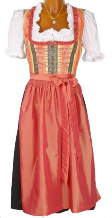 2253 Schönes Festtags-Dirndl 70er midi Gr 32 lachs oliv