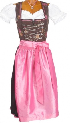 2460 süsses 70er Dirndl mit Blumenranken Gr 32 braun rosa