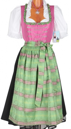 3398 fesches midi Dirndl 70er Gr 32 pink grün