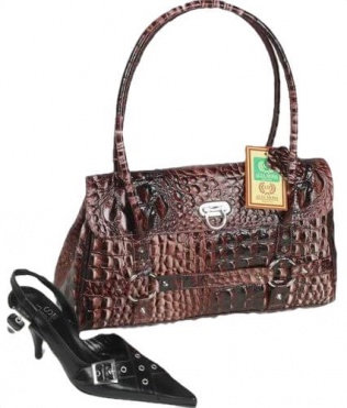 T424 Ledertasche mit Reptiliendruck dunkelaubergine