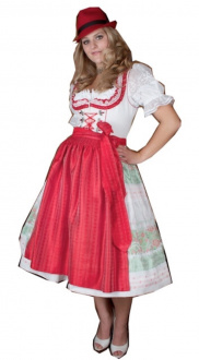 6505 Krüger Manufaktur 70er midi Dirndl weiss rot