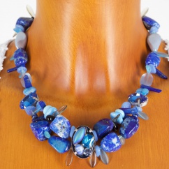 6715/K1  Halskette mit blauen echten Mineralsteine